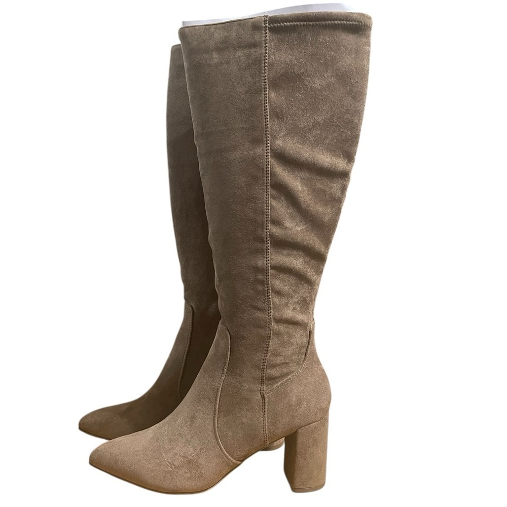 Anne Klein Tan Truffle Knee-High Block Heel Neutral Dress Boots sz 8.5W NIB